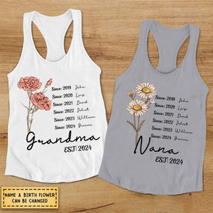 Personalized Custom Grandma Est And Birth Flower Tank top