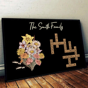 Birth Flower Family Crossword Puzzle Art Personalized Poster