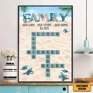 Personalized Family Gift Custom Names Crossword Beach Poster