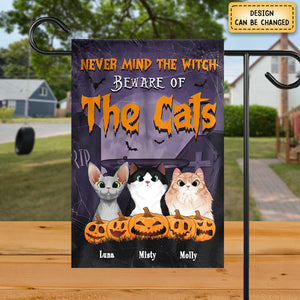 Never Mind The Witch Beware Of The Cat - Personalized Funny Cat Flag, Halloween Ideas