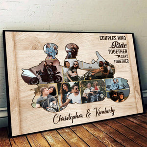 Personalized Motorcycle Couple Canvas, Custom Biker Couple Photo Collages Poster