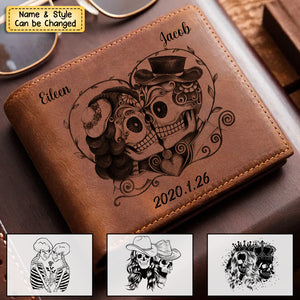Personalized Skull Couple Gift - Genuine Premium Leather Wallet