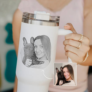 Personalized Dog Photo 40oz Tumbler With Handle Christmas Gifts for Dog Lovers