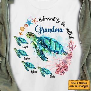 Personalized Blessed To Be Called Grandma Turtle T-shirt