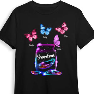 Personalized Gift for Grandma Mom Neon Butterfly T-Shirt