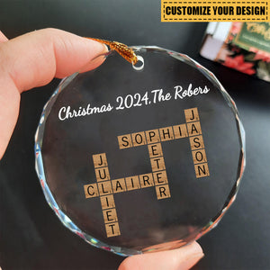 Family Besties Coworker Crossword Art - Personalized Glass Ornament