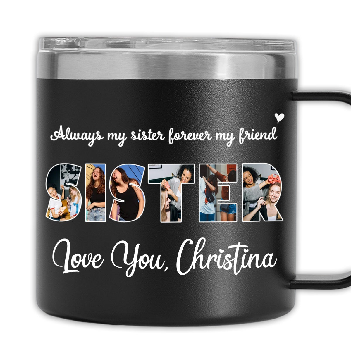 Gift For Sister/Friend/BFF/Bestie/Cousins - Personalized 14oz Stainless Steel Tumbler With Handle