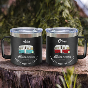 Home Is Where We Park It Camping- Camper Couple Gift - Personalized 14oz Stainless Steel Tumbler With Handle