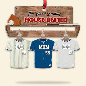 Personalized House United Family Baseball Christmas Wooden Ornament