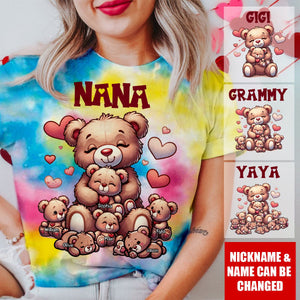 Personalized Grandma Bear With Cute Grandkids Rainbow 3D T-Shirt