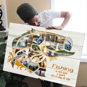 Personalized Fishing Collage Poster Canvas, Bass Fishing Wall Art, Unique Gifts For Fishermen