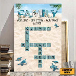 Personalized Family Gift Custom Names Crossword Beach Poster