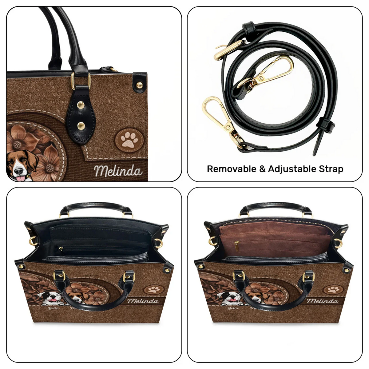 Dog Personalized Leather Handbag, Personalized Gift For Dog Lovers