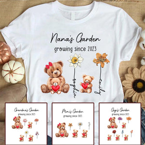 Personalized Bear With Birth Month Flower Pure Cotton T-Shirt