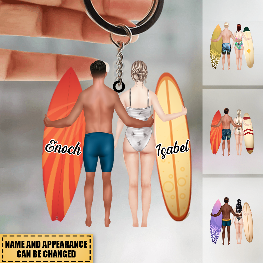 Personalized Surfing Couple To The Ocean Keychain