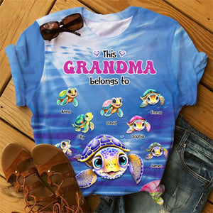 Personalized Grandma Mom Turtle Belongs To Kids 3D T-shirt