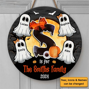 Family Alphabet - Personalized Halloween Round Wood Sign