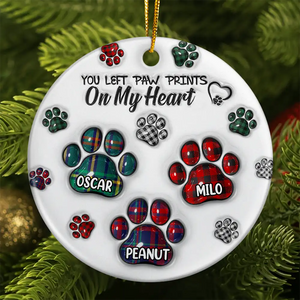 Memorial Dog Cat You Left Paw Prints On My Heart, Personalized Circle Ceramic Ornament