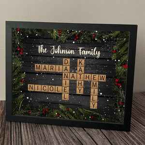 Family Christmas Decor Crossword Puzzle Art Personalized Frame