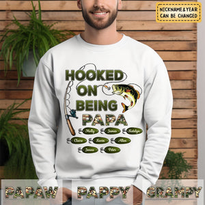 Personalized Hooked On Being Dad/Grandpa Fishing Camouflage Sweatshirt