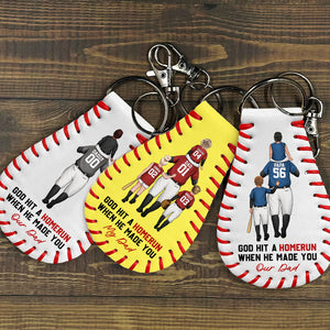 God Hit A Homerun When He Made You My Dad - Personalized Custom Leather Baseball Keychain