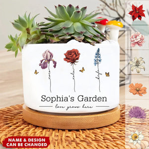 Personalized Grandma's Garden Plant Pot with grandkids names and birth flowers