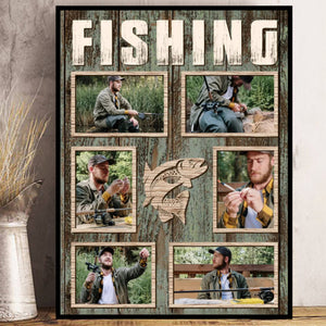 Personalized Fisherman Fishing Photo Collage Canvas Poster, Fishing Gifts For Men