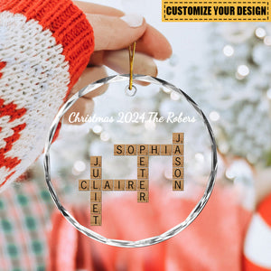 Family Besties Coworker Crossword Art - Personalized Glass Ornament