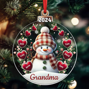 Happy Flower Snowman Grandma Mom Sweet Heart Personalized Christmas Ornament