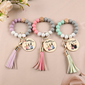 Personalized Silicone Wristlet Keychain Bracelet - Besties Forever Sitting Together