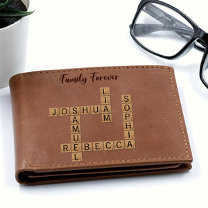 Personalized Family Crossword Genuine Premium Leather Card Wallet