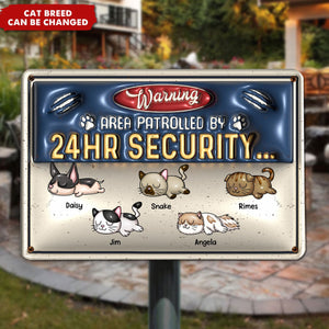 Warning Area Patrolled By Cute Sleeping Cats Personalized 3D Inflated Metal Sign