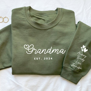 Personalized Mama Est Heart Sweatshirt with Kid Names on Sleeve