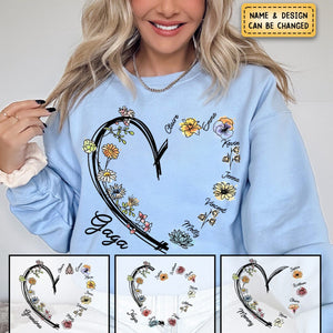 Personalized Heart Watercolor Birth Flowers Sweatshirt