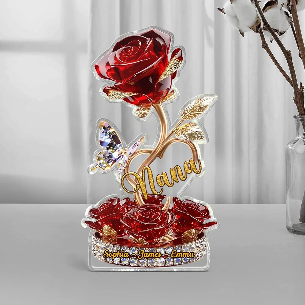 Beautiful Rose For Grandma Mom Personalized Acrylic Plaque