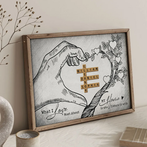 Heart Hand Tree Family Crossword Puzzle Personalized Canvas/Poster