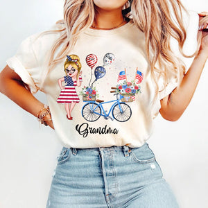 Personalized T-Shirt - 4th of July Grandma Mom Bike With Little Balloon Kids