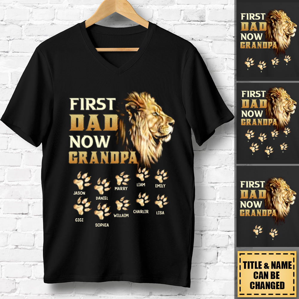 Personalized Birthday Gift For Grandpa First Dad Now Papa Lion Shirt