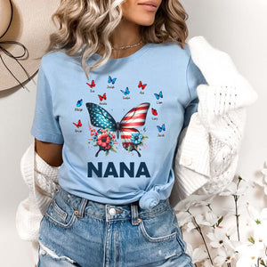 Personalized Grandma Mom Butterfly kids Independence Day T-shirt