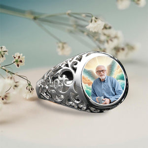 Personalized Round Memorial Photo Wings Ring