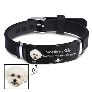 Custom Photo Once By My Side Forever In My Heart - Memorial Gift For Dog Lovers - Personalized Engraved Bracelet