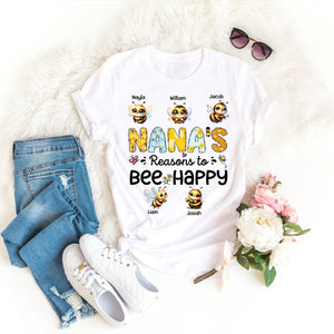 Personalized Pure Cotton T-shirt - Reasons To Bee Happy - Gift For Nana, Grandma, Mom