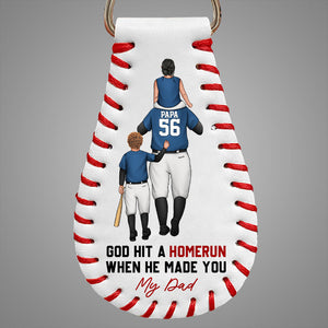 God Hit A Homerun When He Made You My Dad - Personalized Custom Leather Baseball Keychain