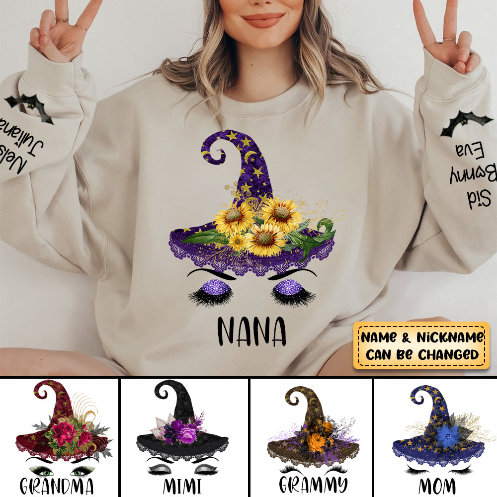 Personalized Grandma/Mom Kids Witch Flower Sweatshirt