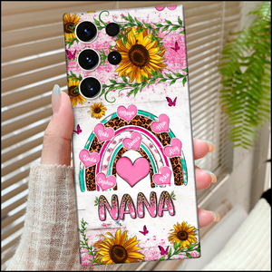 Personalized Phone Case - Grandma, Nana Leopard Pink Pattern Kid Names In Heart