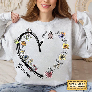 Personalized Heart Watercolor Birth Flowers Sweatshirt