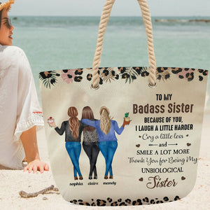 Because Of You I Laugh A Little Harder Friendship - Personalized Beach Bag