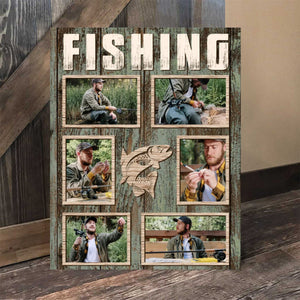 Personalized Fisherman Fishing Photo Collage Canvas Poster, Fishing Gifts For Men