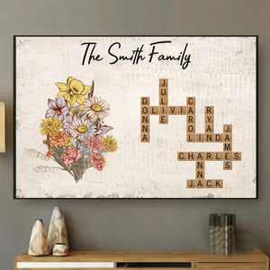 Birth Flower Family Crossword Puzzle Art Personalized Poster