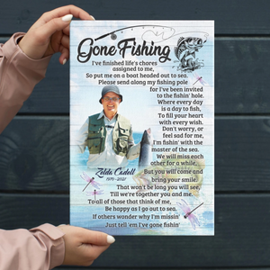 Personalized Memorial Fishing Canvas Poster, Gone Fishing Gift For Dad,Grandpa